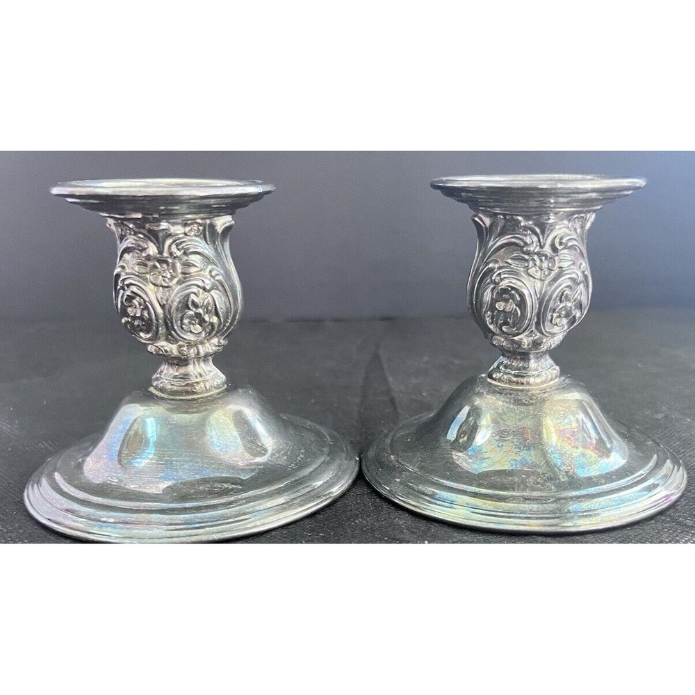 Vintage Pair Wm Rogers 815 Candle Holders Ornate Victorian Set (558)‎